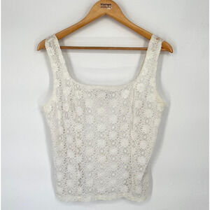 Vtg Y2K Camisole Top L White Lace Fairycore Coquette Floral Romantic Soft Girl